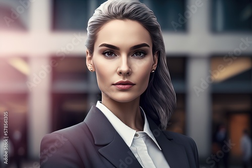 close up portrait of confident businesswoman wearing formal suit  Generative Ai not real person
