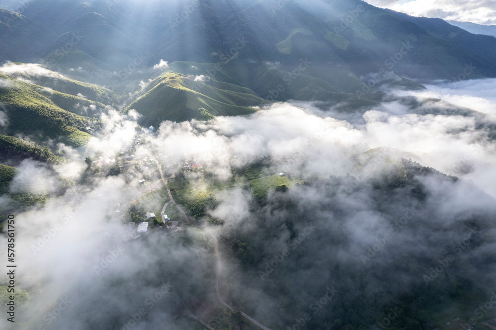 Top view Landscape of Morning Mist with Mountain Layer at Sapan nan thailand