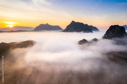 Top view Landscape of Morning Mist with Mountain Layer at Meuang Feuang © freedom_naruk