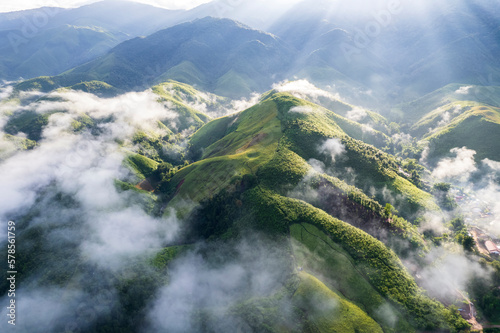 Top view Landscape of Morning Mist with Mountain Layer at Sapan nan thailand photo