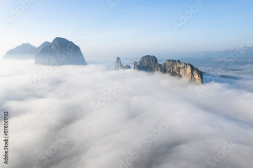 Top view Landscape of Morning Mist with Mountain Layer at Meuang Feuang photo