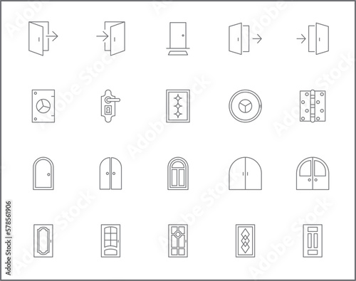 Simple Set of door Related Vector Line Icons. Vector collection of frames, front, entry, exit, doorway, entrance, enter, open, close and design elements symbols or logo element.