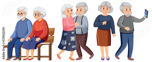 Set of old people characters