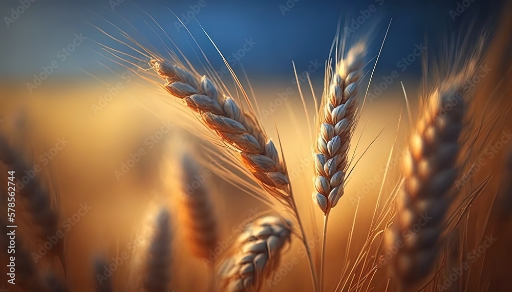 close up ripe wheat ear ready to harvest in summer time, Generative Ai close up ripe wheat ear ready to harvest in summer time, Generative Ai