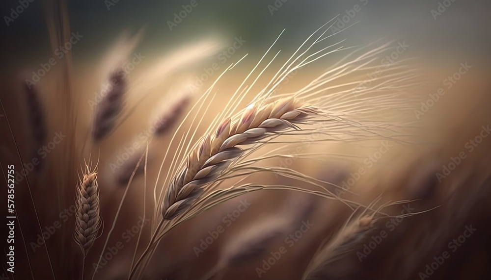 close up ripe wheat ear ready to harvest in summer time, Generative Ai close up ripe wheat ear ready to harvest in summer time, Generative Ai