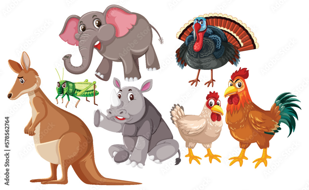 Naklejka premium Set of cute animals cartoon character