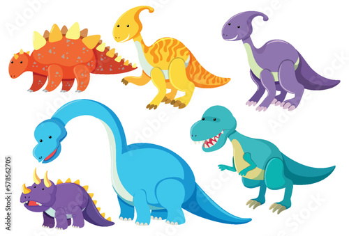 Set of dinosaur cartoon character