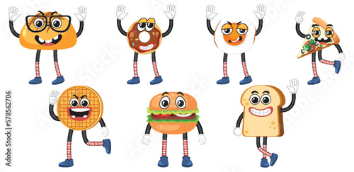 Set of food cartoon simple style