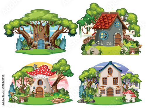 Set of fairy tale house isolated