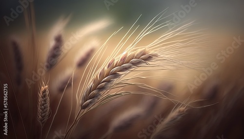 close up ripe wheat ear ready to harvest in summer time  Generative Ai