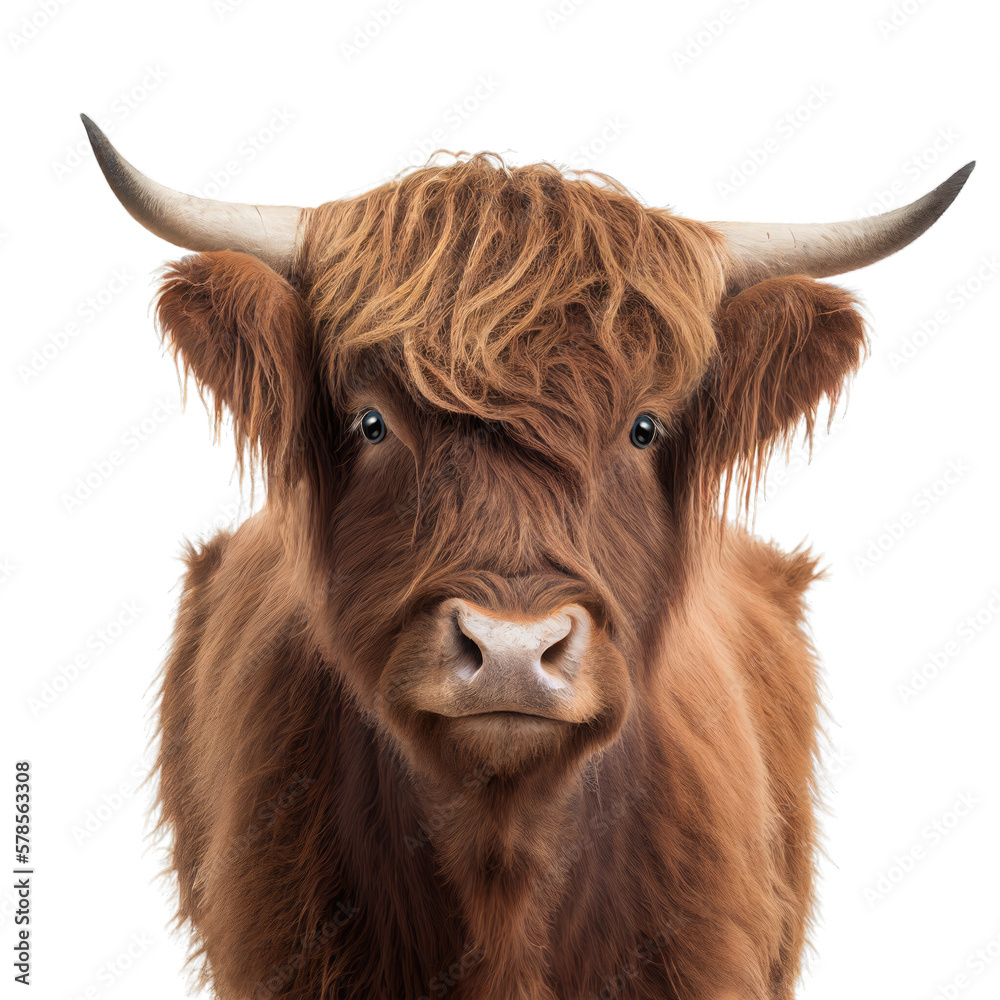 highland cattle face shot , isolated on transparent background cutout , generative ai highland cattle face shot , isolated on transparent background cutout , generative ai