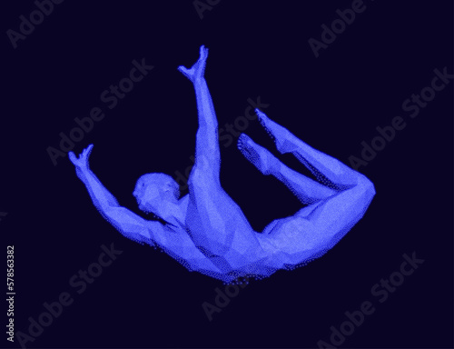 Jumping man. Man in zero gravity. Guy is flying or falling in the air. 3D vector illustration.