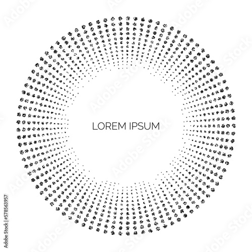Dotted circle frame background. Black random dots round border. Vintage stippled frame with space for text. Graphic design template. Vector element