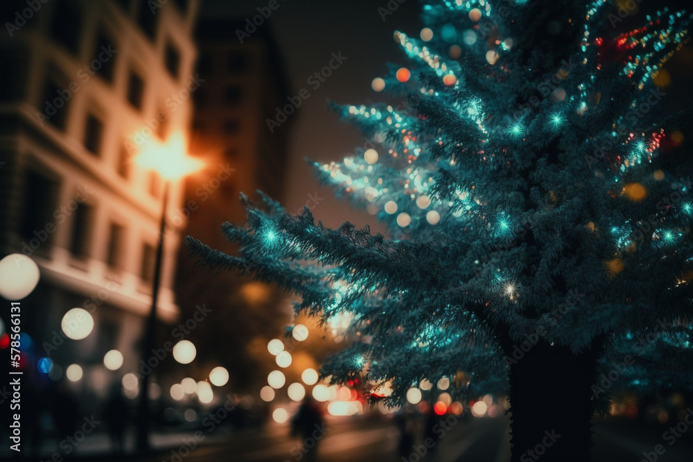 Fototapeta premium christmas tree in the city made by generative ai