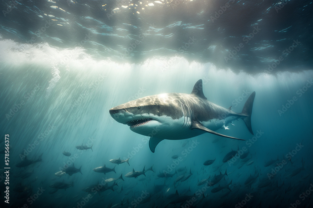 Fototapeta premium great white shark in the sea made by generative ai