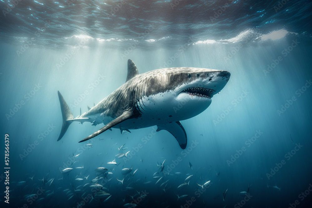 Naklejka premium great white shark in the sea made by generative ai