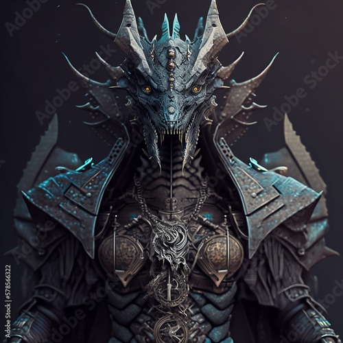 A Dragon Humanoid Hybrid Knight Character Wearing Elaborate Armor Generative AI
