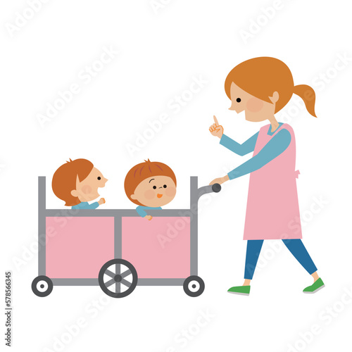 保育園　散歩に行く子供たちのイラスト素材
