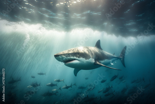 great white shark in the sea made by generative ai