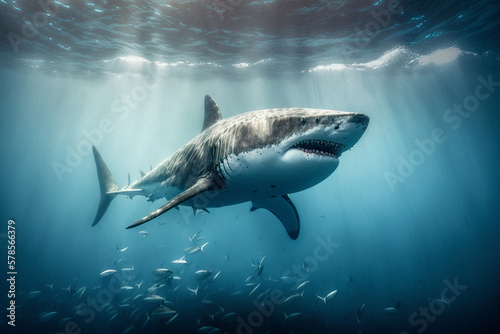 great white shark in the sea made by generative ai