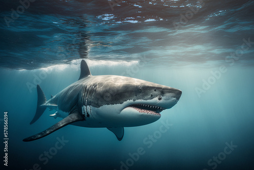 great white shark in the sea made by generative ai