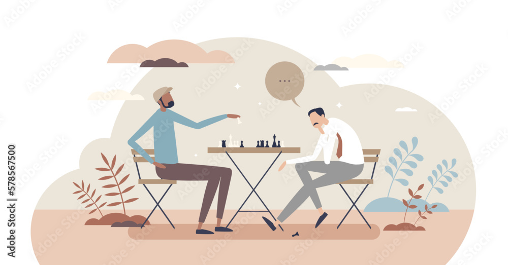 Playing chess and strategy thinking for board game win tiny person concept, transparent background. - obrazy, fototapety, plakaty 