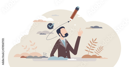 Priming process as psychological technique for thoughts tiny person concept, transparent background. Phenomenon with stimulus exposure response to subsequent and related stimulus illustration.