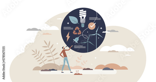 Save earth and speak up about environmental topics tiny person concept, transparent background. Raise your voice for nature protection and explain alternative energy sources illustration.