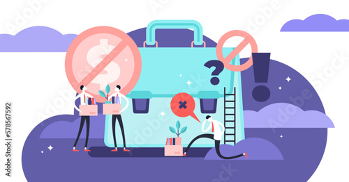 Unemployment illustration, transparent background. Flat tiny poor person waiting for job concept. Economical recruitment problem and jobless labor situation.