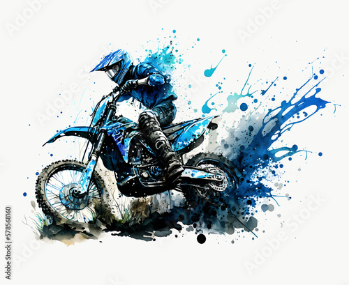 Colorful motocross rider in action in watercolor style created with Generative AI technology