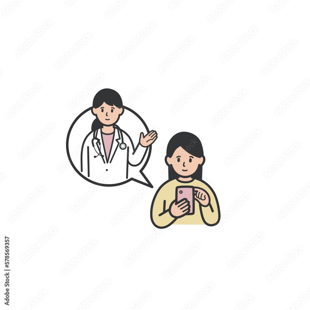 スマホでオンライン診断を受ける女性 スマホでオンライン診断を受ける女性