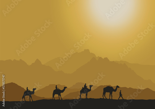 camel in the desert landscape vector illustration