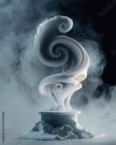 Swirls of wind creating a mesmerizing flame. Podium, empty showcase for packaging product presentation, AI generation.