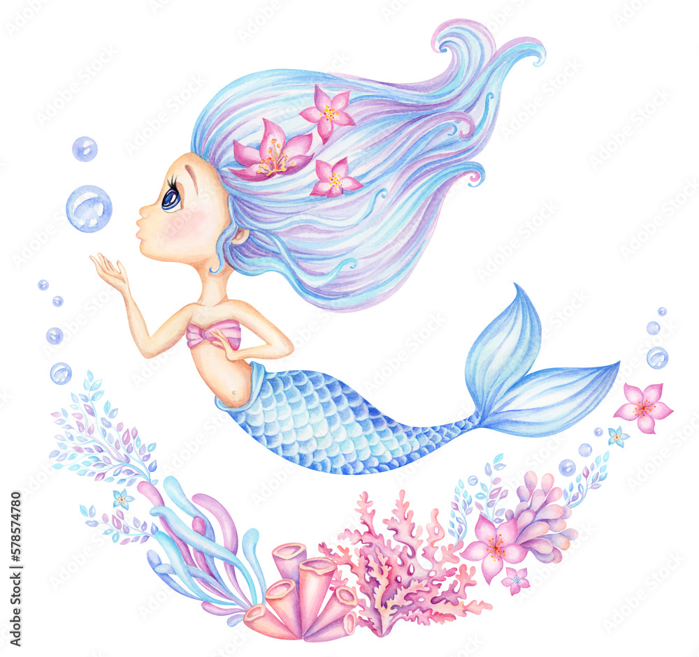 beautiful, charming little water Aqua fairy princess with bubbles. Picture  in hand drawing cartoon style, for t-shirt wear fashion print design, greet  Stock Vector Image & Art - Alamy