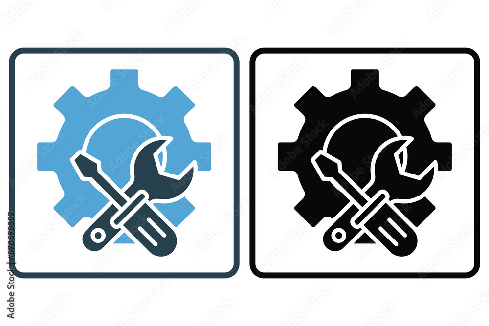Gear icon illustration with screwdriver and wrench. icon related to tool. Solid icon style. Simple vector design editable Gear icon illustration with screwdriver and wrench. icon related to tool. Solid icon style. Simple vector design editable