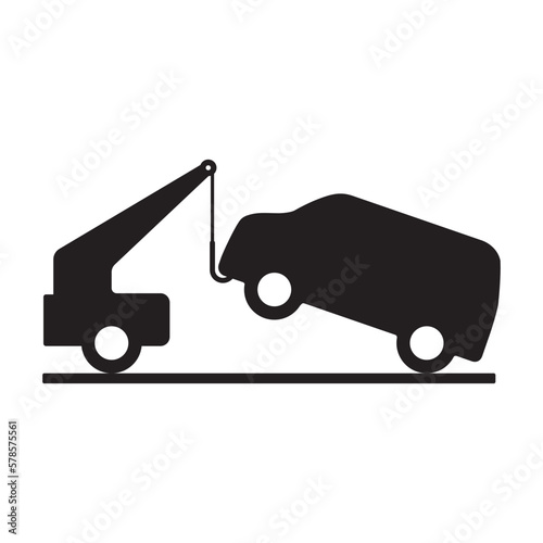 Car towing, traffic sign no parking, tow away zone sign icon isolated vector illustration.