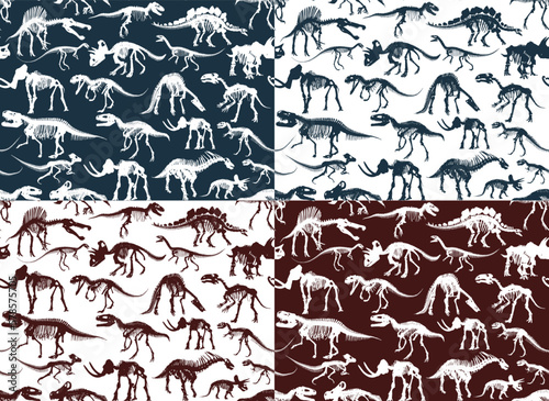 The set of seamless backgrounds with dinosaur skeletons.