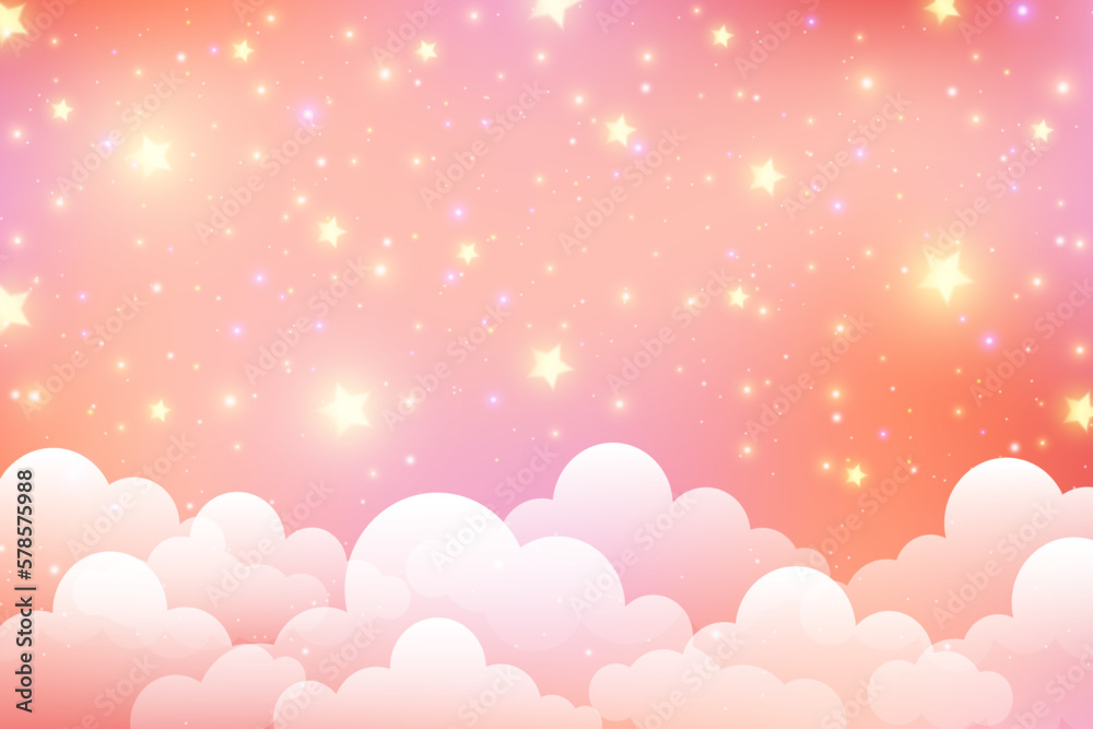 Pastel sky background with clouds and star. Fantasy soft color ...