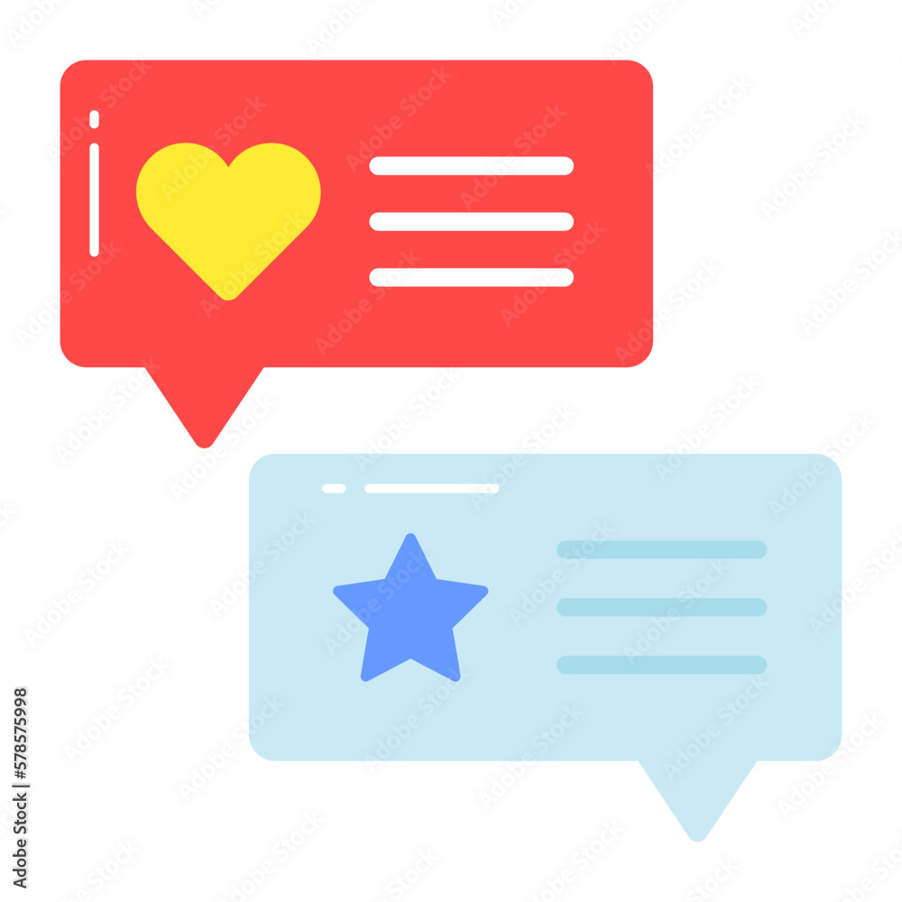 Chat bubbles having star and heart concept of feedback vector Chat bubbles having star and heart concept of feedback vector