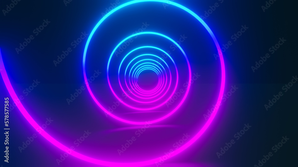 3d rendering, abstract background of colorful neon wavy line glowing in the dark. Modern simple wallpaper