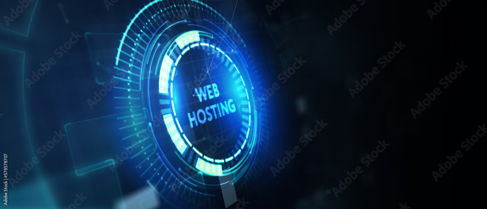 Web Hosting. The activity of providing storage space and access for websites. Business, modern technology, internet and networking concept. 3d illustration