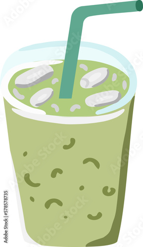 Matcha green tea Iced flat Illustration. coffee