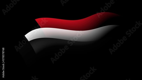Yemen flag animated stylized watercolor. Waving yemeni flag color stripes. State patriotic banner of yemen. Transparent. Design element, seamless loop photo