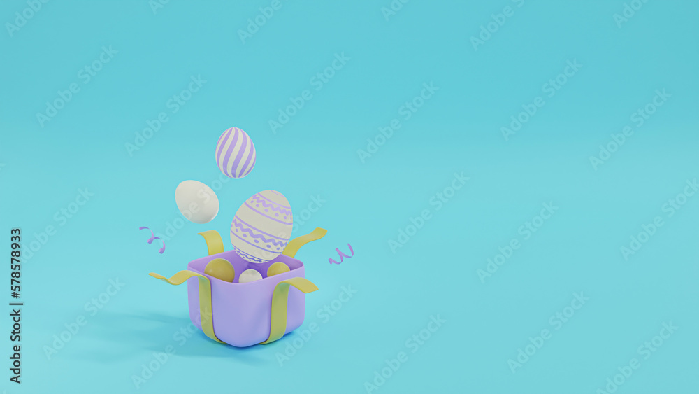 Happy Easter Background 3D Illustration. Easter Eggs for product showcase or Social Media Banner Promotion.
