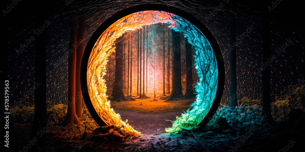 Glowing portal opening in the middle of a forest Generative AI Stock ...