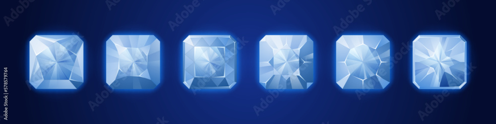 Cartoon Diamond Rasterization Cartoon set of diamond crystals isolated on dark background. Vector ...
