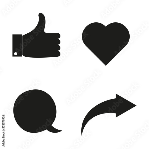 Set with icons like message heart. Social media like icon concept. Vector illustration.