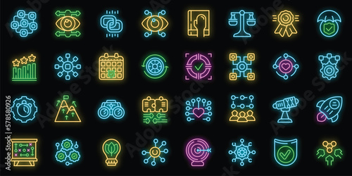 Integrity icons set outline vector. Passion honesty. Business trust neon color on black