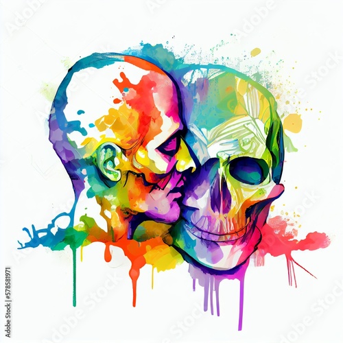 An illustration of a colorful rainbow skull on a white background. Generative AI, Generative, AI