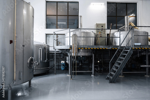 beer production plant. interior of a modern technological brewery